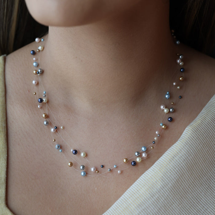 Invisible multi colour pearl layer short necklace IN1116