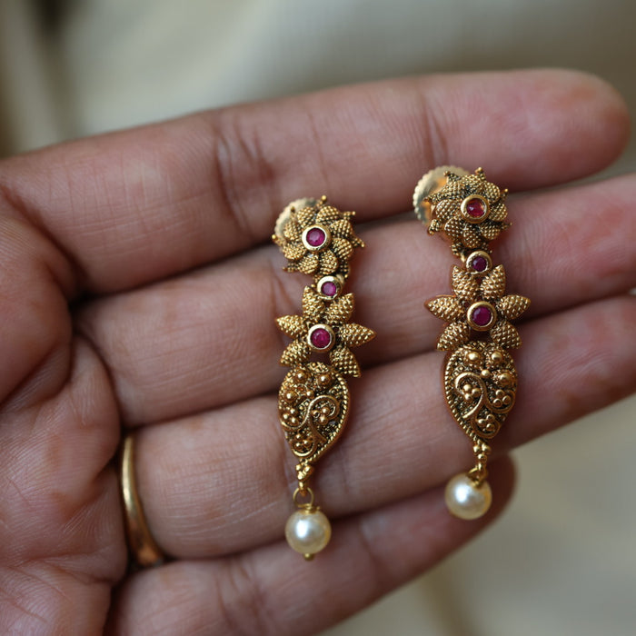 Antique gold and pearl short necklace and earrings SS10876
