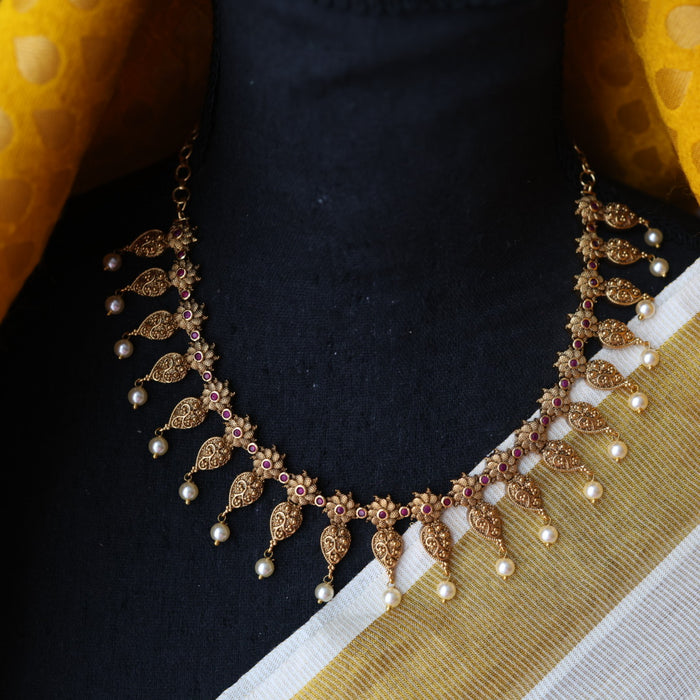 Antique gold and pearl short necklace and earrings SS10876