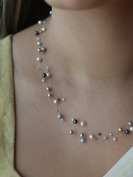 Invisible multi colour pearl layer short necklace IN1116