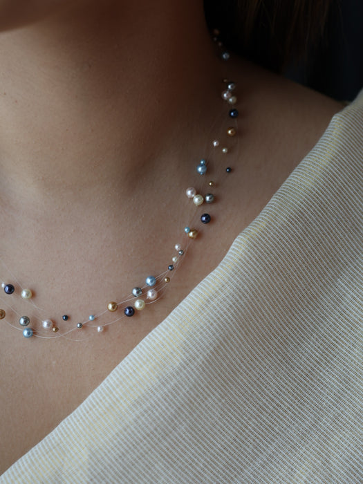 Invisible multi colour pearl layer short necklace IN1116