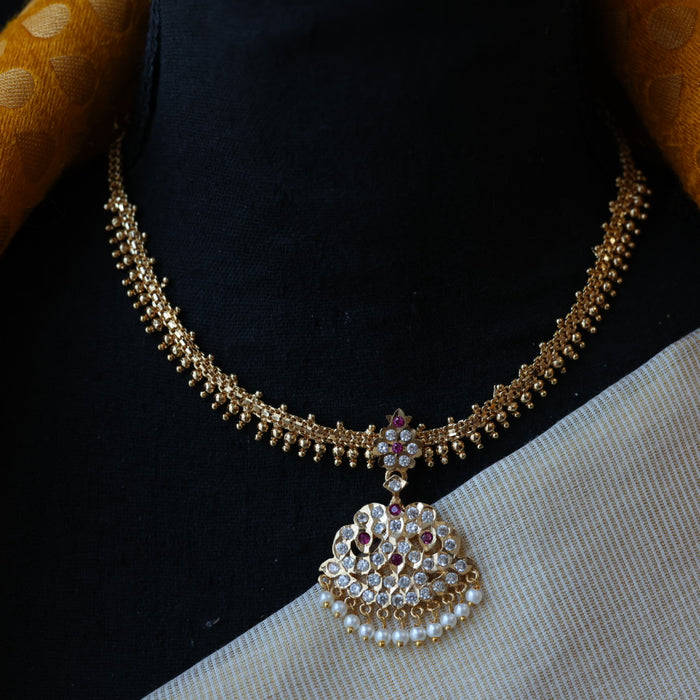 Heritage gold plated ruby white stone short necklace H5812