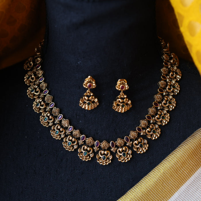 Antique gold short necklace with earrings SS100698
