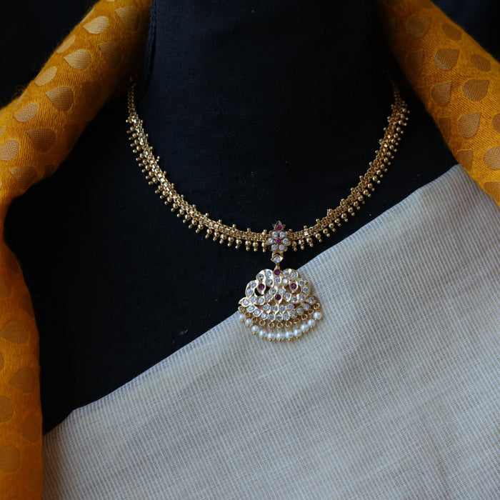 Heritage gold plated ruby white stone short necklace H5812