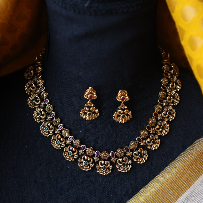 Antique gold short necklace with earrings SS100698