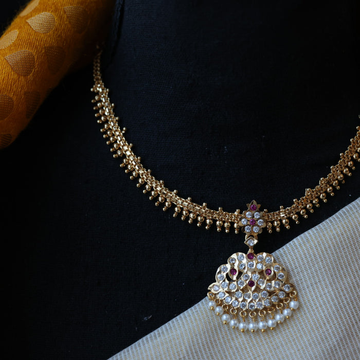 Heritage gold plated ruby white stone short necklace H5812