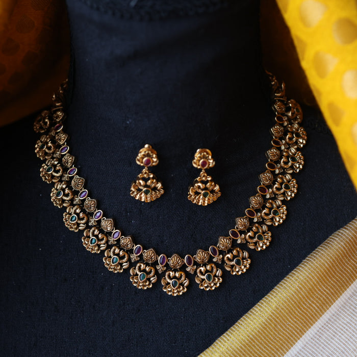 Antique gold short necklace with earrings SS100698