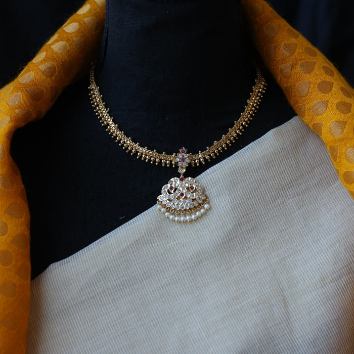 Heritage gold plated ruby white stone short necklace H5812