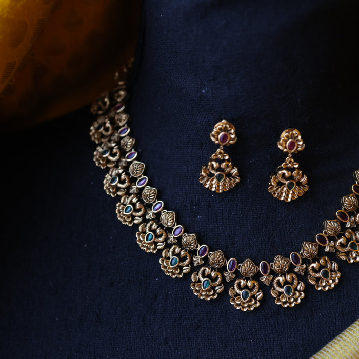 Antique gold short necklace with earrings SS100698