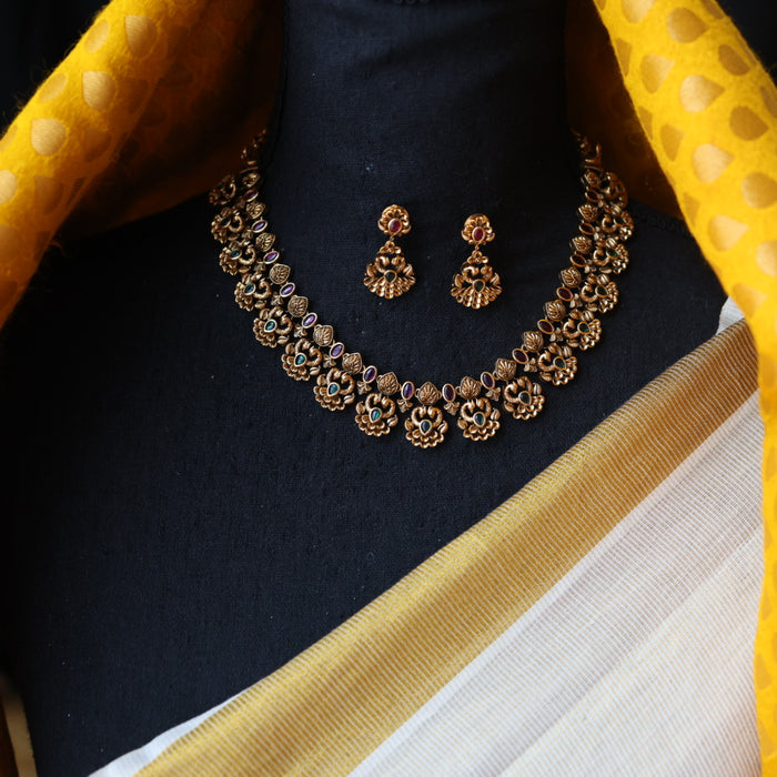 Antique gold short necklace with earrings SS100698