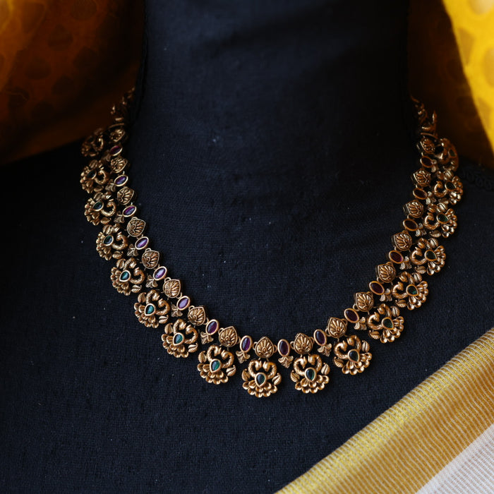 Antique gold short necklace with earrings SS100698