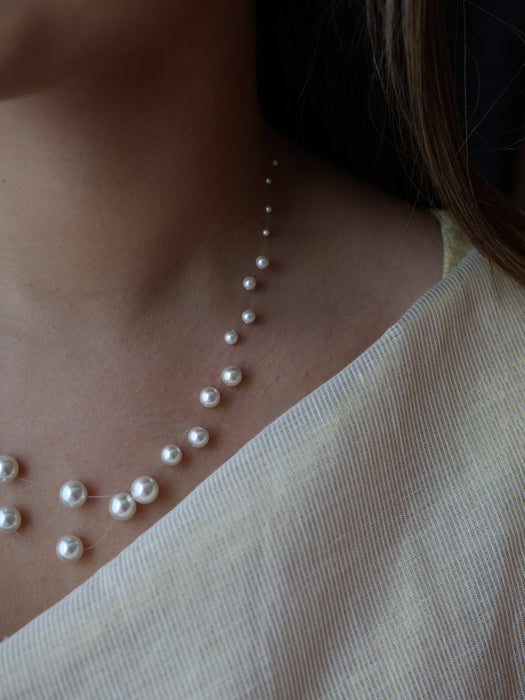 Invisible white pearl layer short necklace IN1905