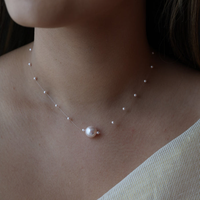 Invisible pink pearl layer short necklace IN2380