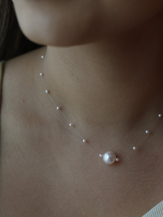 Invisible pink pearl layer short necklace IN2380