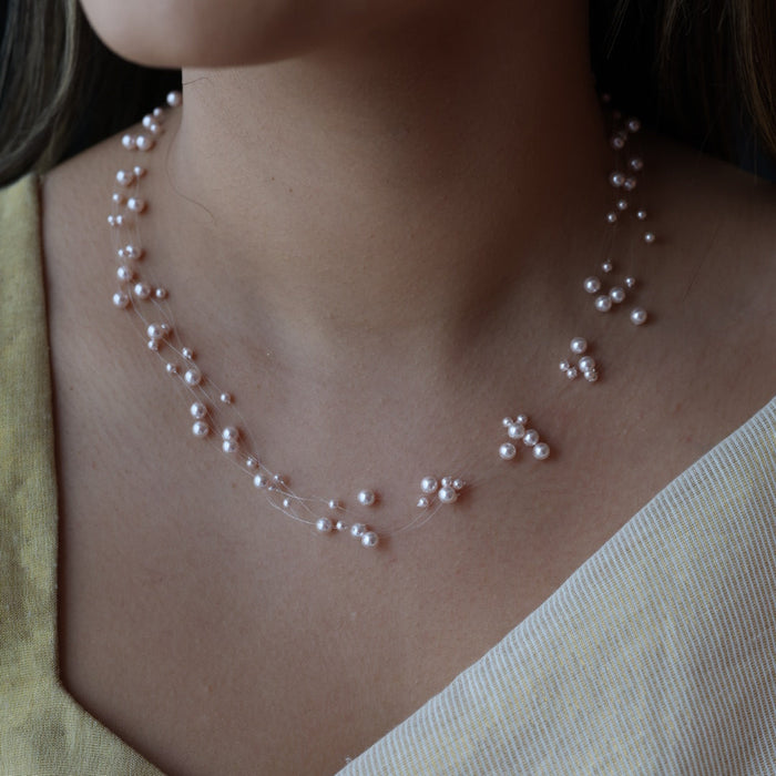 Invisible pink pearl layer short necklace IN1883