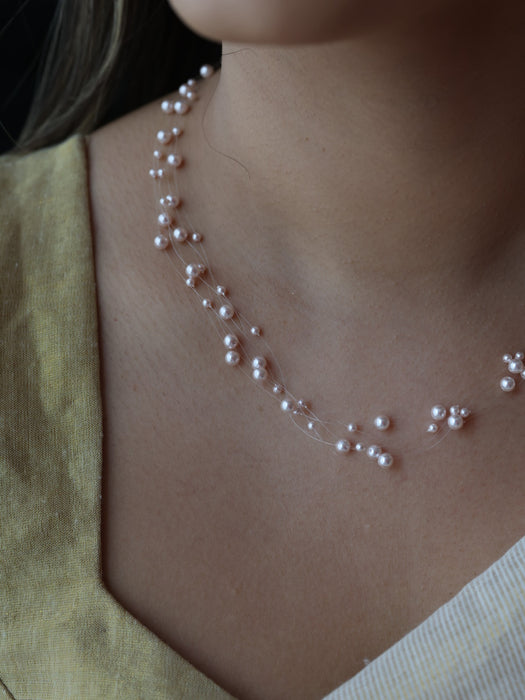 Invisible pink pearl layer short necklace IN1883