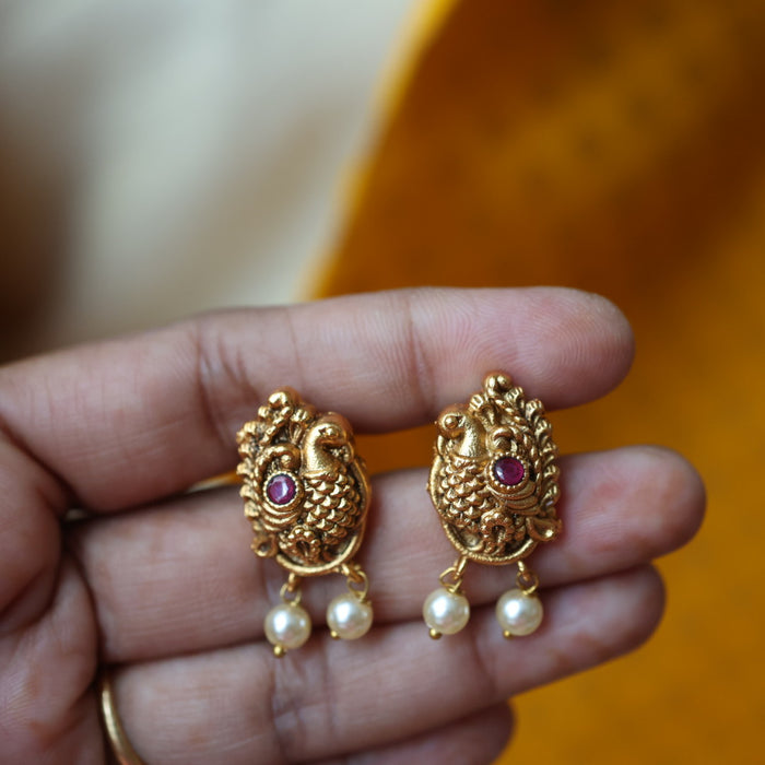 Antique gold and pearl short necklace with earrings SS100642