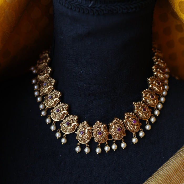 Antique gold and pearl short necklace with earrings SS100642