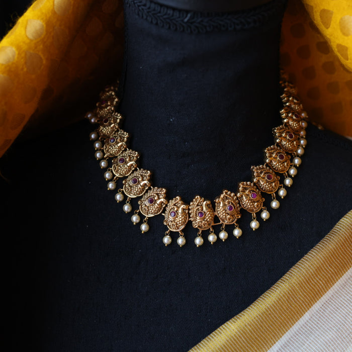 Antique gold and pearl short necklace with earrings SS100642