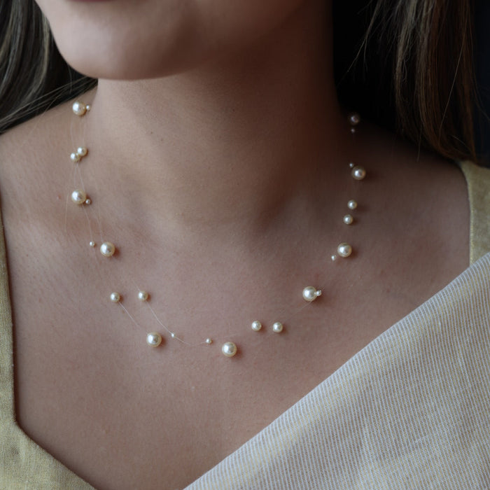 Invisible pink pearl layer short necklace IN1672