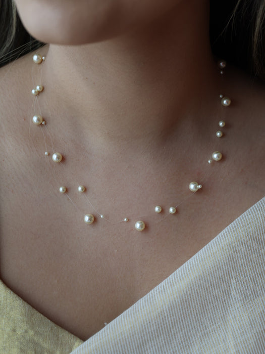 Invisible pink pearl layer short necklace IN1672