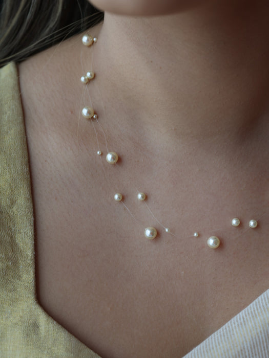 Invisible pink pearl layer short necklace IN1672