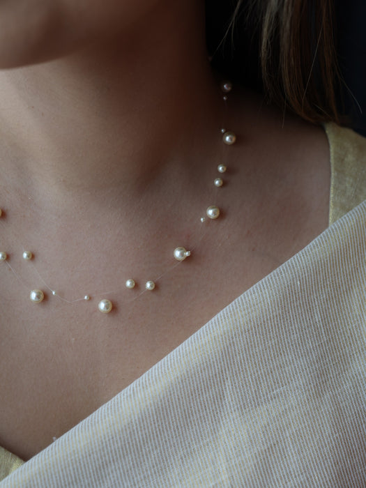 Invisible pink pearl layer short necklace IN1672