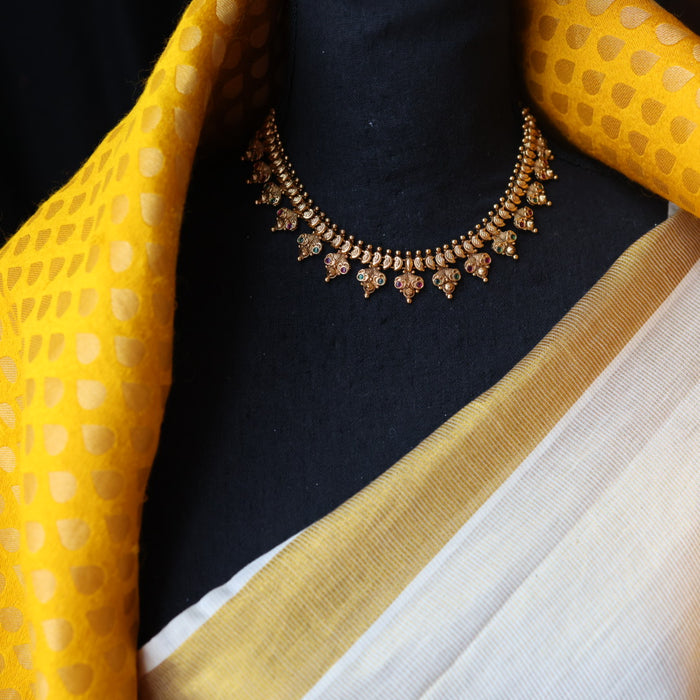 Antique gold stone short necklace and earrings G201