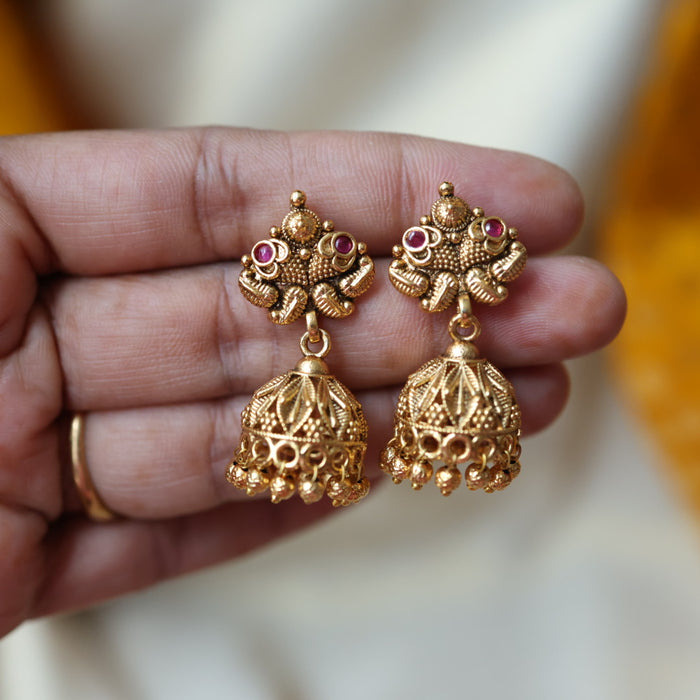 Antique gold stone short necklace and earrings G201