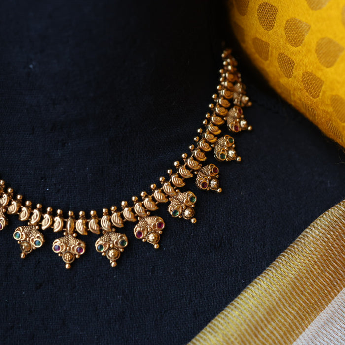 Antique gold stone short necklace and earrings G201