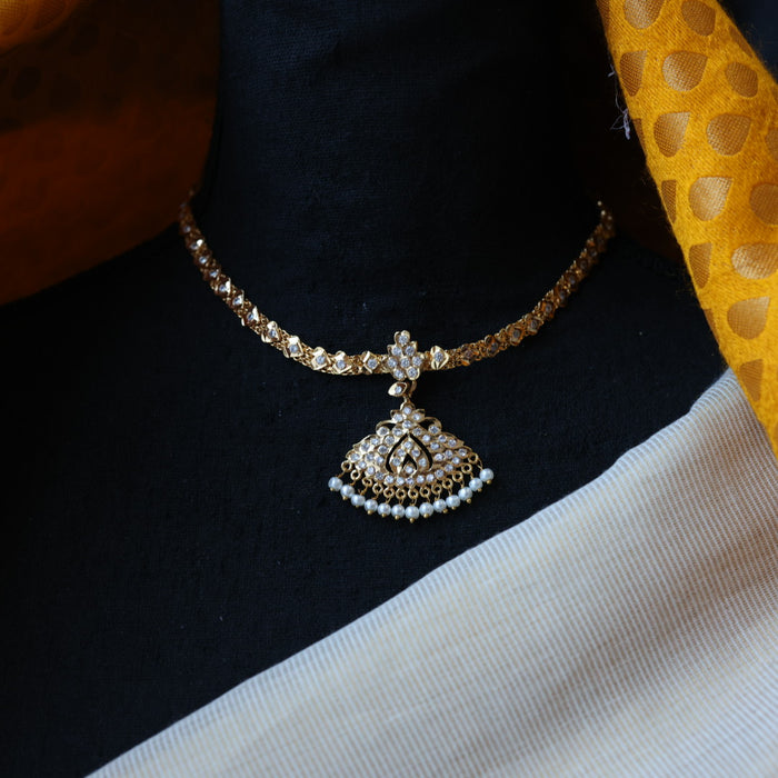 Heritage gold plated white stone short necklace H754