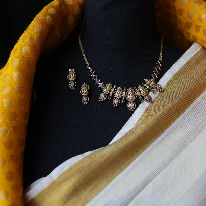 Antique gold short necklace with earrings SS10064