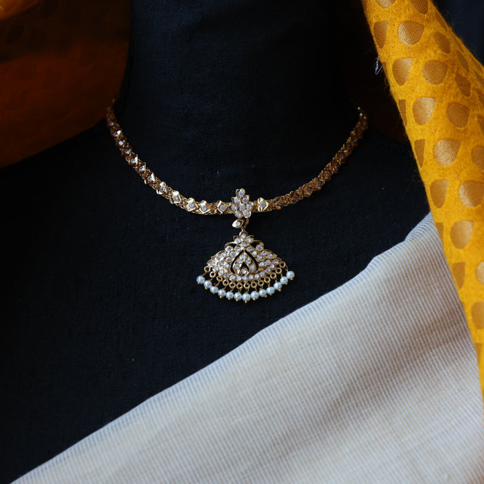 Heritage gold plated white stone short necklace H754
