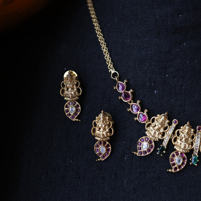 Antique gold short necklace with earrings SS10064