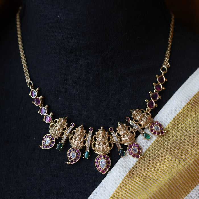 Antique gold short necklace with earrings SS10064