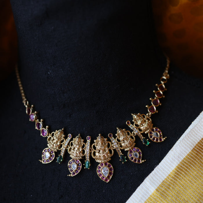 Antique gold short necklace with earrings SS10064