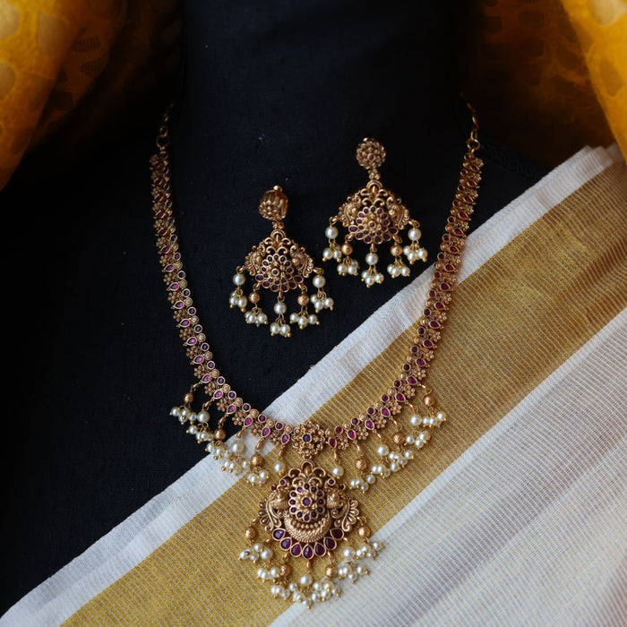Antique gold short necklace with earrings SS104566