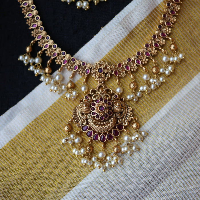 Antique gold short necklace with earrings SS104566
