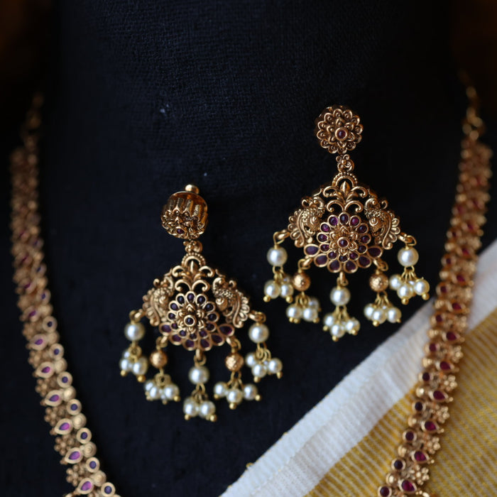 Antique gold short necklace with earrings SS104566