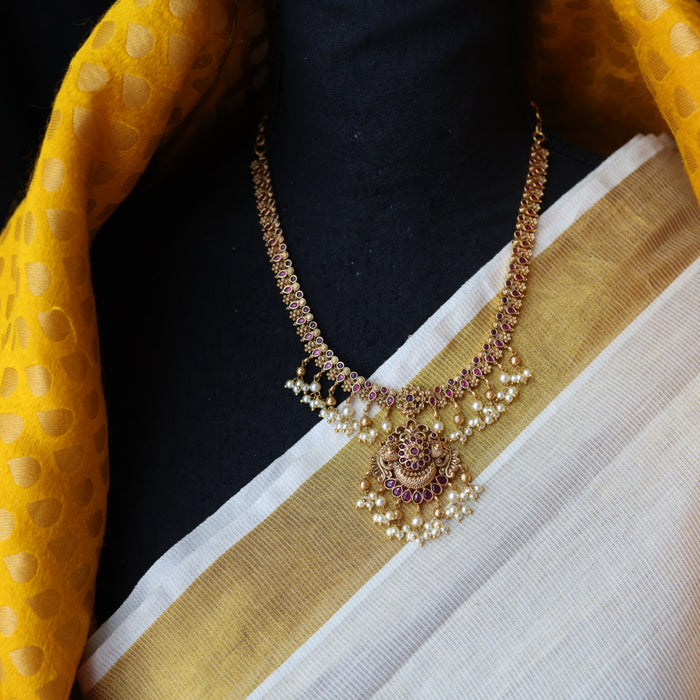 Antique gold short necklace with earrings SS104566