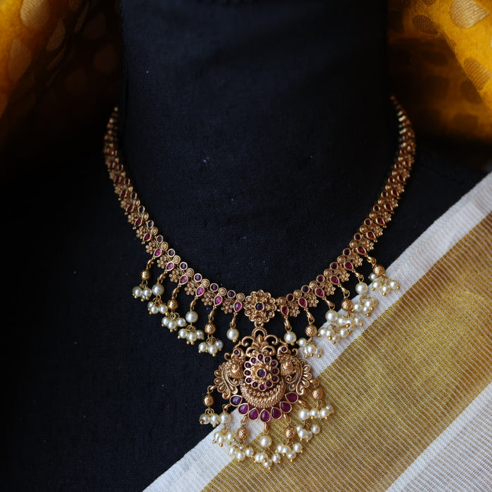 Antique gold short necklace with earrings SS104566