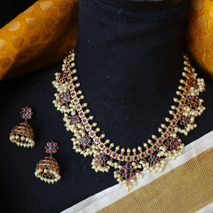 Antique pearl short necklace with earrings S1B1678