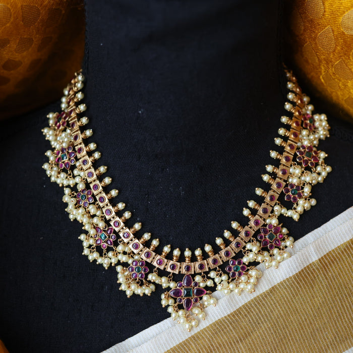 Antique pearl short necklace with earrings S1B1678