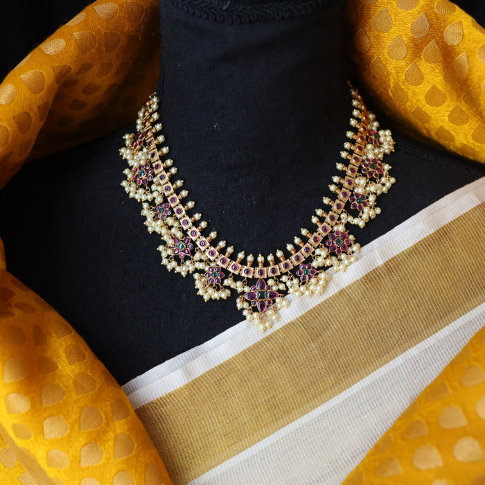 Antique pearl short necklace with earrings S1B1678