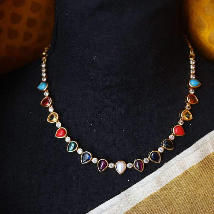 Antique navarathna stone short necklace with earrings TTS4677