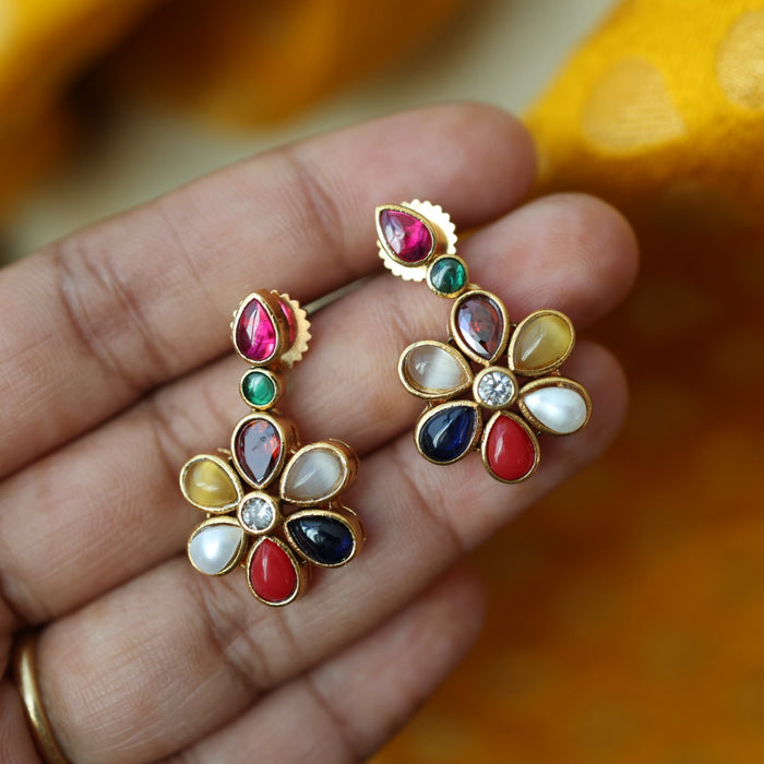 Antique navarathna stone short necklace with earrings TTS4677