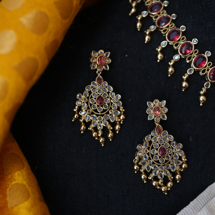 Antique ruby stone short necklace with earrings V13012