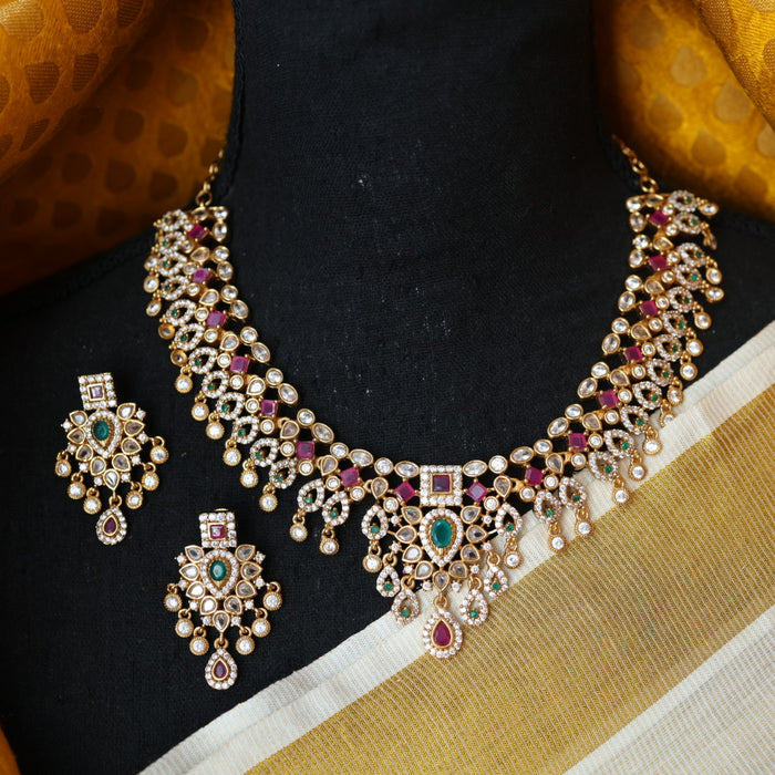 Antique multi stone short necklace with earrings S1B1677