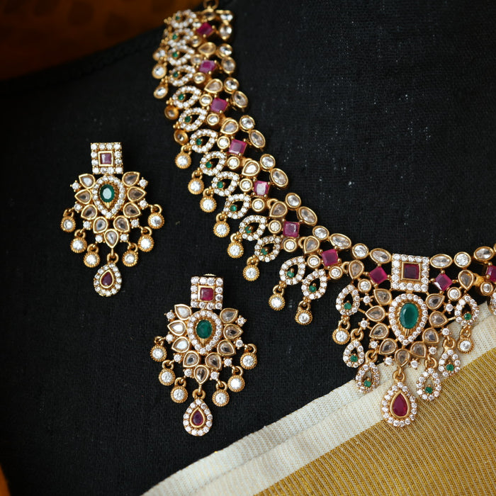 Antique multi stone short necklace with earrings S1B1677