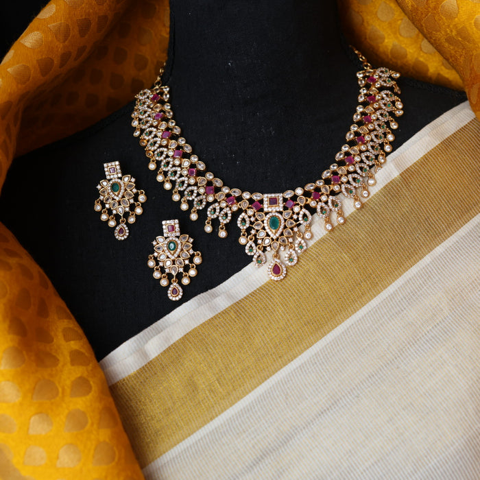 Antique multi stone short necklace with earrings S1B1677